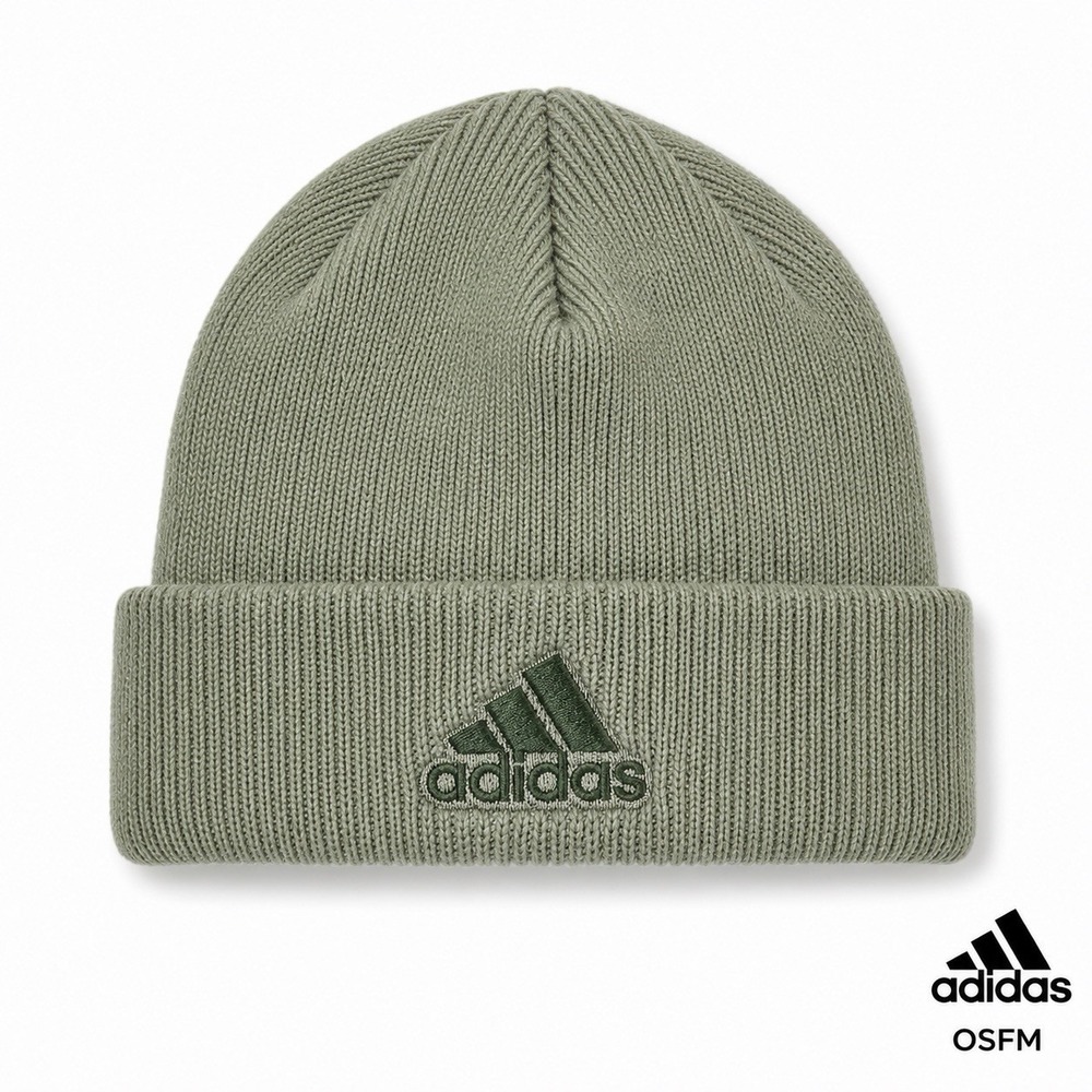 Adidas Cuffed Knit Beanie Hat Pale Olive Green Embroidered Logo OSFM Winter